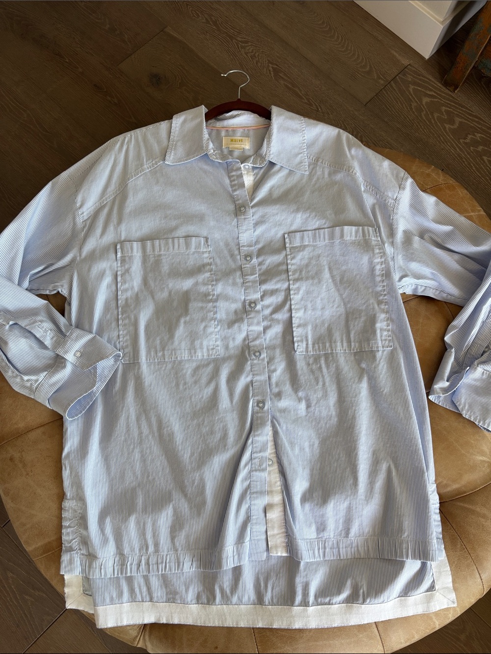 Maeve Blue and White Striped Loose Fit Button-Down Shirt Size L
